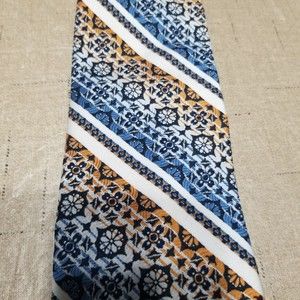 Vintage Men Necktie Blue Orange Beau Brummell Polyester Geometric